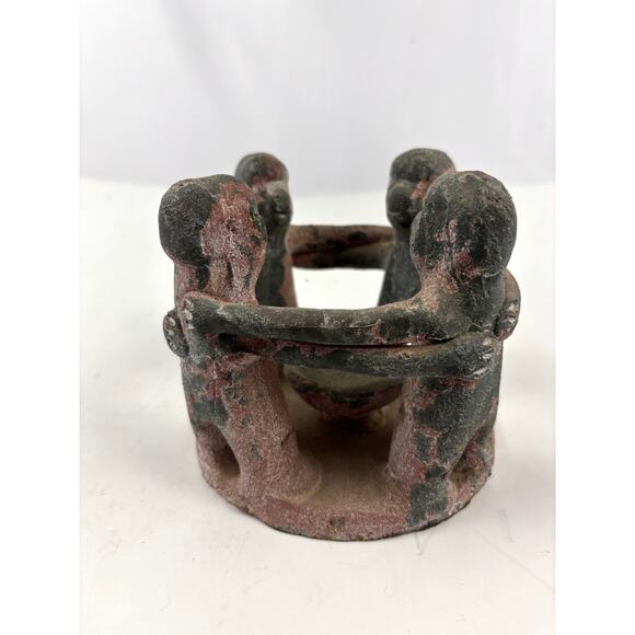 Vintage Circle of Friends Unity Clay Sculpture Mexico Mayan Aztec Candle Holder - Picture 7 of 12